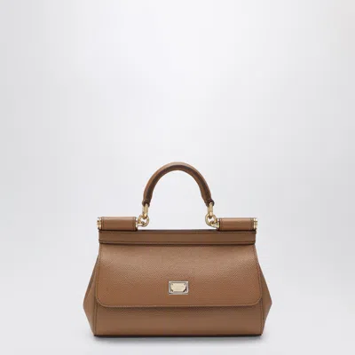 Dolce & Gabbana Small Sicily Top-handle Bag In Caramel Leather In Brown