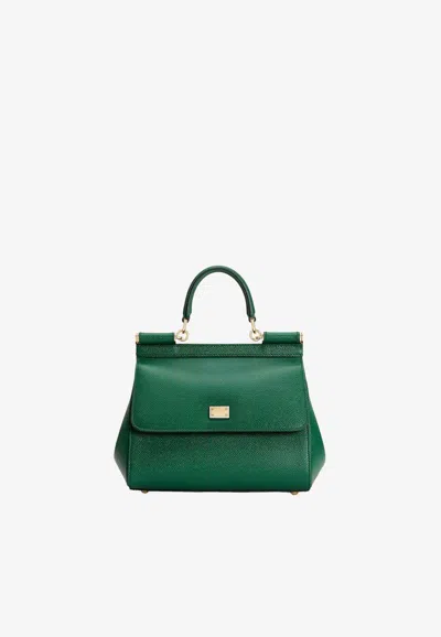 Dolce & Gabbana Small Sicily Top Handle Bag In Dauphine Leather In Green