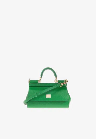 Dolce & Gabbana Small Sicily Top Handle Bag In Dauphine Leather In Green