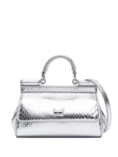 Dolce & Gabbana Small Sicily Tote Bag In Silver