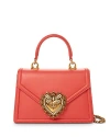 Dolce & Gabbana Small Smooth Leather Devotion Bag In Coral/gold