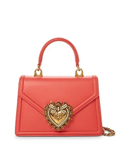 Dolce & Gabbana Small Smooth Leather Devotion Bag In Coral/gold