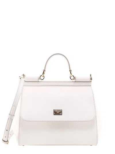 Dolce & Gabbana White Sicily Medium White Handbag In Grained Leather  Woman