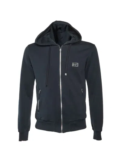 Pre-owned Dolce & Gabbana Small Zip-up Cotton Hoodie In Blue