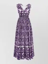 Dolce & Gabbana Smocked V-neck Maxi Dress With Tie Straps In Multi