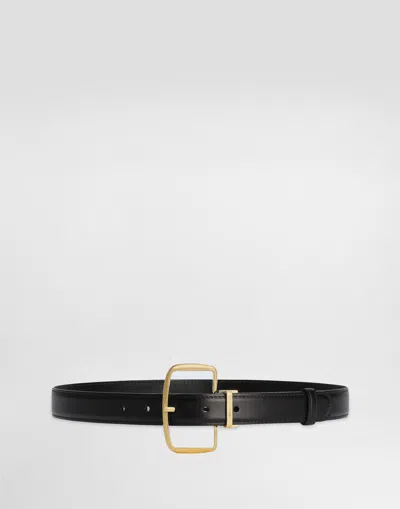 Dolce & Gabbana Smooth Calfskin Belt In Black