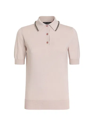 Dolce & Gabbana Smooth Cashmere Polo Top In Gray