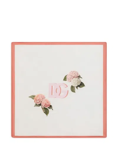Dolce & Gabbana Smooth Jersey Blanket With Hydrangea-print In White