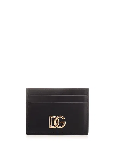 Dolce & Gabbana Dg Logo Leather Card Case In Nera