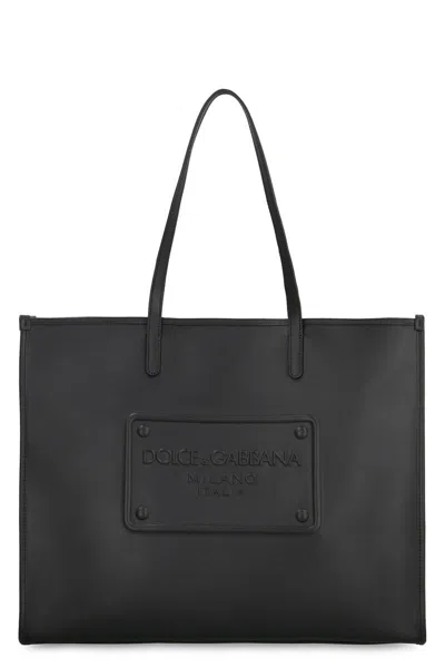 Dolce & Gabbana Logo-embossed Leather Tote Bag In Black