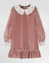 Dolce & Gabbana Smooth Velvet Dress With Macramé Collar In Pink