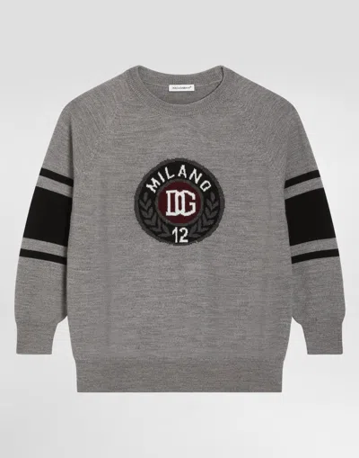 Dolce & Gabbana Kids' Smooth Wool Sweater In Gray