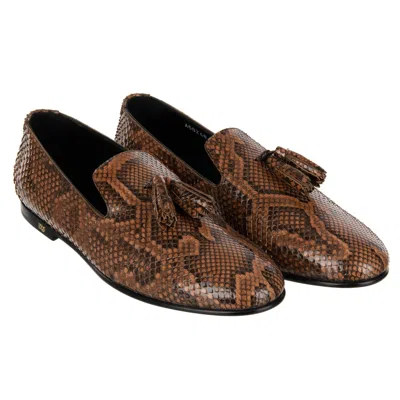 Pre-owned Dolce & Gabbana Snake Leather Tassel Logo Loafer Shoes Young Pope Brown 12108