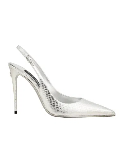 Dolce & Gabbana Snake Pattern High Heels In Silver