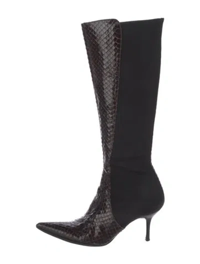 Pre-owned Dolce & Gabbana Snakeskin Animal Print Boots In Black