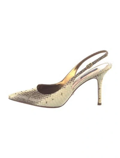 Pre-owned Dolce & Gabbana Snakeskin Animal Print Slingback Pumps In Brown