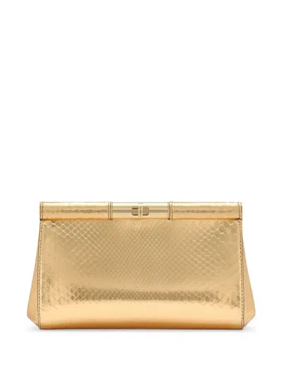 Dolce & Gabbana Old Money Medium Metallic Python Clutch Bag In Gold