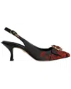 Dolce & Gabbana Black Red Floral Crystal Heel Slingback Shoes In Multi