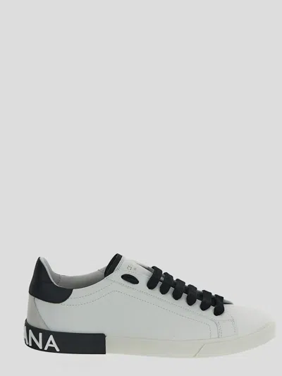 Dolce & Gabbana White Leather Sneakers With Embossed Logo