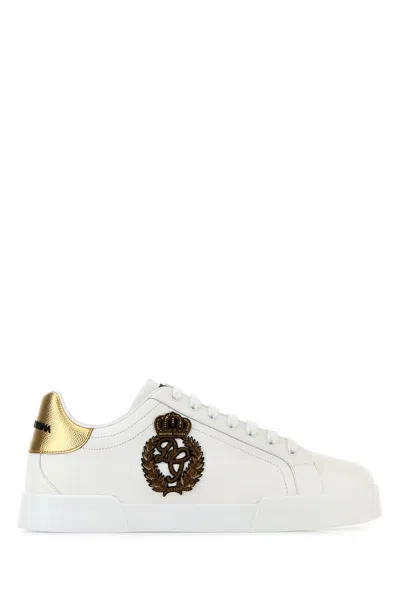 DOLCE & GABBANA DOLCE & GABBANA WHITE NAPPA LEATHER PORTOFINO SNEAKERS