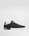 Dolce & Gabbana Portofino Sneakers In Black Leather With Silver Inserts Dolce E Gabbana In Black
