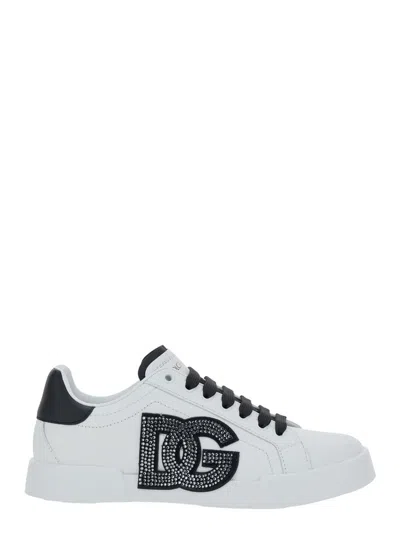 DOLCE & GABBANA BLACK AND WHITE LOW TOP SNEAKERS WITH LOGO PATCH ON THE SIDE AND LOGO LETTERING ON THE TONGUE IN LEA