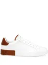 Dolce & Gabbana White Calf Leather Portofino Sneakers In Red