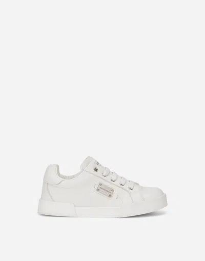 Dolce & Gabbana Calfskin Portofino Light Sneakers In White
