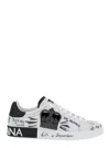 Dolce & Gabbana White Low Top Sneakers With Logo Patch On The Tongue And All-over Print In White