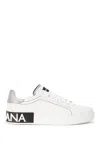 Dolce & Gabbana Women Portofino White Leather Sneakers With Logo In Biancoargento