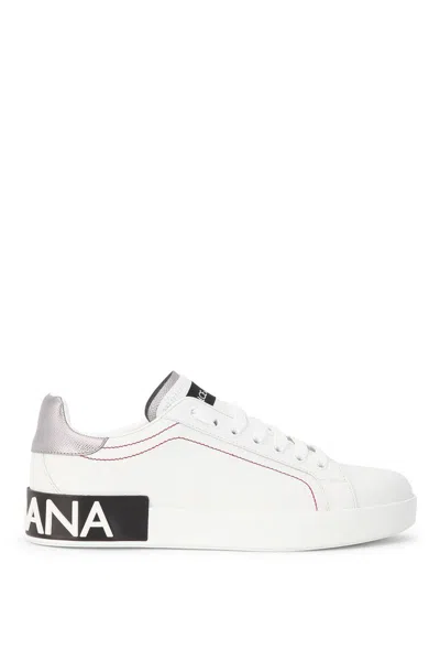 DOLCE & GABBANA PORTOFINO WHITE LEATHER SNEAKERS WITH LOGO