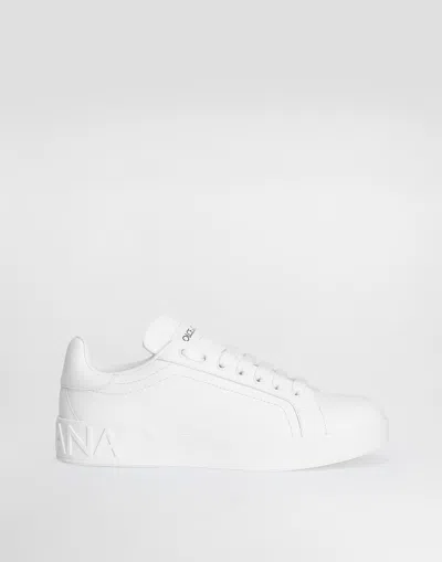 Dolce & Gabbana Portofino Leather Sneakers In White