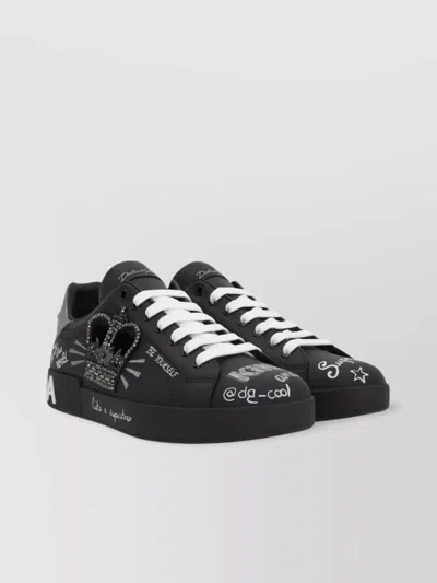 Dolce & Gabbana Sneaker Featuring Crown Detail And Graphic Print In Grey