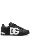 Dolce & Gabbana Portofino Sneakers In Black Calf Leather With White Logo