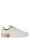 Dolce & Gabbana Portofino White And Gold Low Top Sneakers With Logo In Leather Woman In White