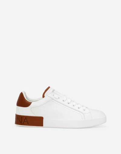 Dolce & Gabbana Calfskin Portofino Sneakers In Bianco
