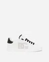 Dolce & Gabbana 'portofino Light' White Sneakers With Perforated Logo On The Side And Logo Patch On The Tongue In Bianco/nero