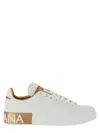 Dolce & Gabbana Portofino White And Gold Low Top Sneakers With Logo In Leather Woman In White