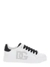 DOLCE & GABBANA PORTOFINO WHITE LOW TOP SNEAKERS WITH PERFORATED DG LOGO IN LEATHER WOMAN