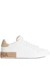 Dolce & Gabbana Portofino Leather Sneakers In White And Tan In White