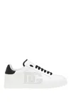 Dolce & Gabbana Portofino' White Low Top Sneakers With Perforated Logo In Leather