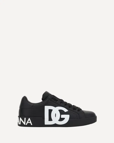 Dolce & Gabbana Portofino White And Black Leather Sneakers