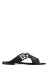 Dolce & Gabbana Black Sandals With Criss Cross Bands And Logo Detail In Leather Man