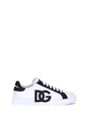 Dolce & Gabbana Portofino Light Strobel Sneakers In Canvas And Calfskin In White