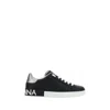 Dolce & Gabbana Portofino Sneakers In Black Leather With Silver Inserts In Black