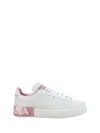 Dolce & Gabbana Portofino White And Pink Low Top Sneakers With Logo In Leather Woman