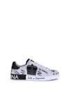 Dolce & Gabbana White Low Top Sneakers With Logo Patch On The Tongue And All-over Print