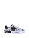 Dolce & Gabbana White Low Top Sneakers With Logo Patch On The Tongue And All-over Print