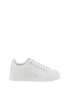 Dolce & Gabbana Portofino Low-top Leather Sneakers With Lateral Monogram In Neutral