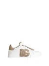 Dolce & Gabbana Black And Beige Low Top Sneakers With Logo Patch On The Side And Logo Lettering On The Tongue In Lea In White